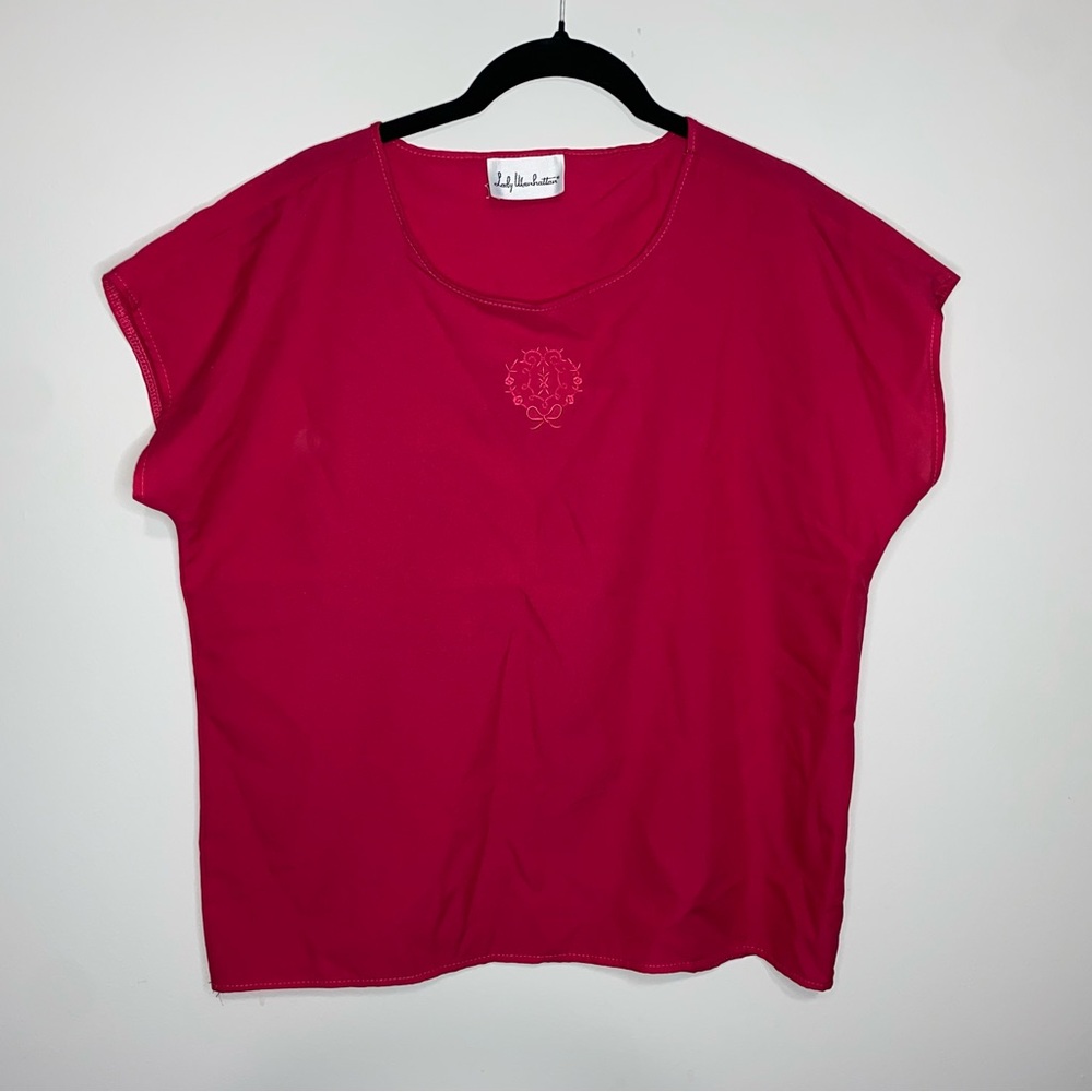 Lady Manhattan 70’s 80’s vintage embroidered pink blouse top medium